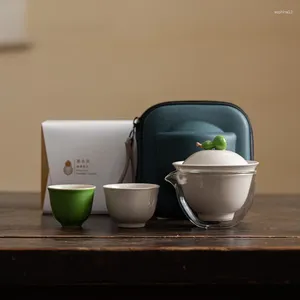 Teaware set kinesisk kalebass persimmon rese te -set 1 kruka 3 koppar turen maker bärbar keramisk snabb kopp gåva