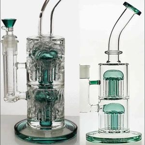 Doppio gorgogliatore di vetro Klein Recycler Piattaforme petrolifere Narghilè Bong d'acqua in vetro spesso Tubi per fumatori con Banger da 14 mm