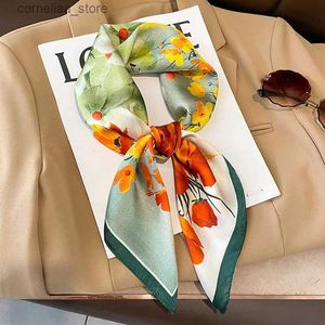 Bandanas Durag Scarves 70x70cm Silk Scarf Square For Women Fashion Floral Printed Shawl Wrap Spring Summer Neckerchife Hair Band Lady Winter Scarves Y240325