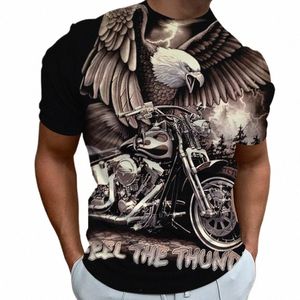 American Eagle Pattern Mönster T-shirt 3D Motorcykeltryck Tees Kort ärm Retro Toppar Summer herrkläder överdimensionerade Pullover Z0oo#