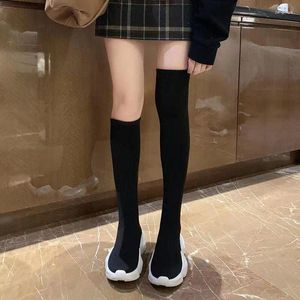 Casual Shoes 2024 Damer Flats Women Over the Knee Boots Black Round Toe Woman Motorcykelstorlek 35-40