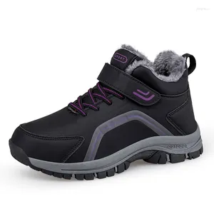 Sapatos de fitness botas femininas inverno à prova dwaterproof água couro esportes tornozelo ao ar livre anti deslizamento pelúcia e quente neve caminhadas