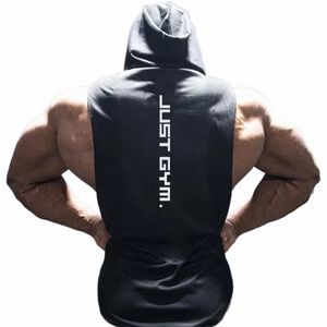 Muscleguys Gym Hooded Tank Top Men Brand Clothing Cott Bodybuilding Hoodie Vest Workout Singlets Fitn ärmskjorta G1T0#