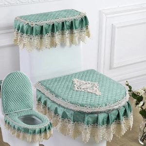 Toilet Seat Covers Zippered U-shaped Lace Fabric Cushion Three Piece Mat Set Cover For Winter Household Use