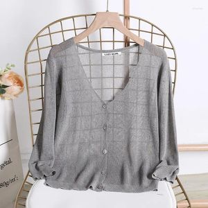 Women's Knits Cardigan With Ice Silk Knitwear Short Shawl Seven-point Sleeve Air Conditioning Shirt Ultra Thin Coat