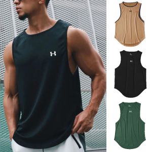 Regatas masculinas verão malha musculação colete mens secagem rápida roupas de ginástica esporte tanque top basquete sem mangas camisa fitness marca impressão tanktop 230719