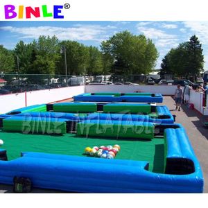 Blue And Green Giant Inflatable Snooker Soccer Human Pool Table 10mLx5mW with 16balls For Sale Funny Outdoor Or Indoor Football Games