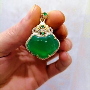 Pendants Natural Green Chalcedony 925 Silver Inlaid Ruyi Lock Pendant Fashion Boutique Jewelry Men And Women's Agate Necklace