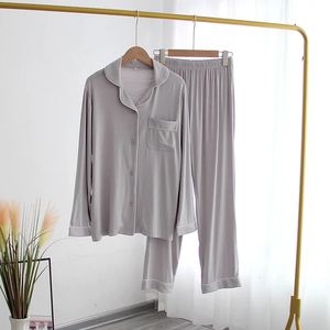 Solid Modal Sleep Wear Women Pyjamas Ställ långärmad långa byxor 2st Män hemkläder Novalitet Tvådelad kostym för hemkläder 240314