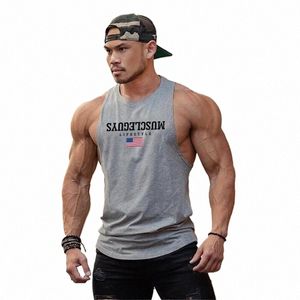 Män ärmvästar Cott Gym singlets Muscle Tanktops Summer Fitn Tank Top Men Bodybuilding Clothing L9cg#