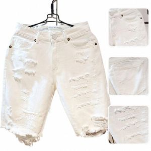 Letnie krótkie spodnie Hip Hop Butt Zamknięcie zamykają mężczyźni Summer krótkie dżinsy Zerwane Hole Cott Men Summer Shorts Men Ubrania 864o#