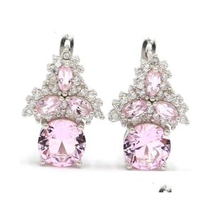 Orecchini a bottone 24X14Mm Arrivo 6 7G Vero Verde Smeraldo Rosa Kunzite Acquamarina Cz Donna S 925 Orecchini in argento sterling massiccio 230714 Drop Deliver Dh0Fz