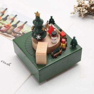 Boxes Creative Wooden Christmas Deer Snowman Train Music Box Handmade Carousel Toy Decoration Gift For Kids