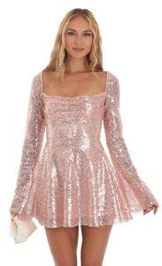 Casual Dresses Square Neck Mini Dress for Women Glittery Sequins Flared Sleeves Backless with Crisscross Lace-up Club Dress for Cocktail Party