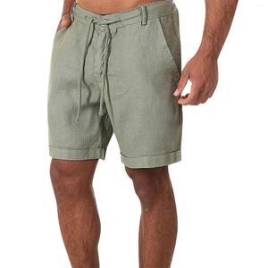 Pantaloncini da uomo in cotone e lino per uomo, estivi, casual, larghi, sportivi, per gli spostamenti quotidiani, con bottoni, lacci, da jogging con tasche