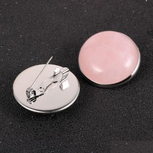 Pins Broschen Frauen Männer Naturstein 25mm Cabochon Brosche Tigerauge Türkisen Tasche Kleidung Opal Kristall Grün Abzeichen Schmuck Drop Deli Ottp3