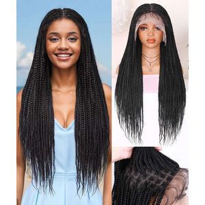 Lady Miranda perucas para mulheres negras tranças dianteiras Full Double Lace Frontal Square Notless Box Braids pré -arrancado com cabelos de bebê peruca trançada sintética