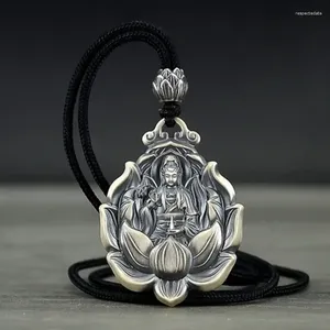 Teryaklar Vintage 925 Gümüş Guanyin Faceted Kolye Çençleri ve Kadın Kolye Solid Maitreya Lotus Ulusal Tarz Cazibe Takı Hediyesi