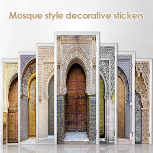 Adesivos muçulmano árabe porta adesivos allahu islâmico papel de parede quarto banheiro porta deslizante adesivos sala estar decoração decalques