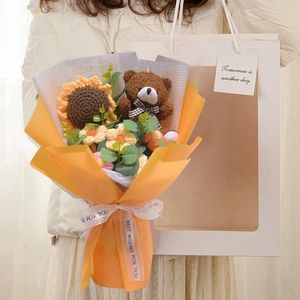 Flores decorativas girassol artificial tricô flor criativo urso crochê buquê presente de casamento para decoração do quarto de hóspedes dia das mães