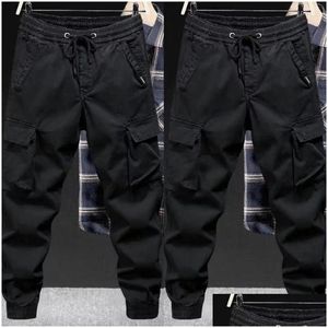 Mens Pants Men Cargo Dstring With Elastic Waist Mti Pockets Ankle-Banded Design For Daily Sports Streetwear Drop Delivery Apparel Clot Ot6Nt