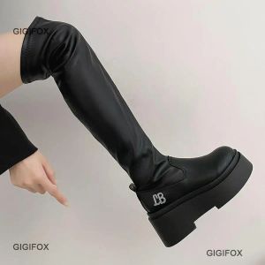 Сапоги Gigifox готические платформы High Boots Shoes For Women Halloween Combat Motorcycle Boots Black Punk Chunky Long Design Boots