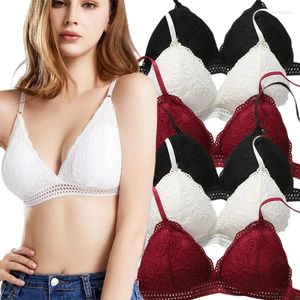 Bras Embroidery Hollow Lace Bra Crop Top Triangle Cup Seamless Fitness Yoga Sports Underwear Breathable Push Up Bralette