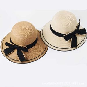 Breda randen hattar hink hattar vår/sommar kvinnor halm hatt kvinnor paradigm strand big edge bow sun sköld hatt j240325