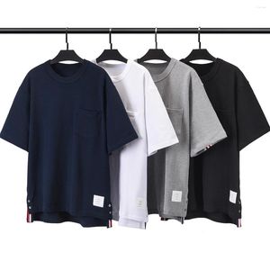 Men's T Shirts T-shirt Round Collar Cotton Striped Four Bars Korean Version Of Sweat Absorption Leisure Short Sleeves