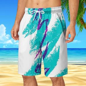 Erkek Şort Erkekler Sıradan Yaz Suluboya Baskı Hawaii Plaj Stil Tahtası Elastik Bel Drawstring Gevşek Tatil Pantolon Gezileri