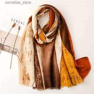 Bandanas Durag Bandanas Durag Summer Korean Style Silk Scarf Cotton and Linen Feel Ink Painting Scarf Travel Decorative Scarf Beach Scarf Sunscreen Shawl Y240325