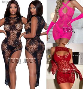 Conjunto Sexy Quente e Sexy Rede de Peixe Roupa Interior Transparente Babydoll Vestido Roupa Interior Inventário Químico Vestidos Apertados Padrão de Renda Biquíni Vestidos Apertados C24325