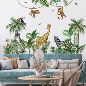 Adesivos de tamanho grande na selva de jungle plam decoração de decoração de parede para crianças quarto autoadhehehehehehehehehehehehehehehehehehehehehehehehehehehehet wallpaper mural giraff zebra maceca decal