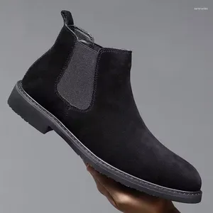 Stivali Uomo Autunno Inverno Nero Casual Appartamenti Scarpe Stivaletto in pelle scamosciata di mucca Stile coreano Cowboy Caviglia Botas Youth Streetwear Botines