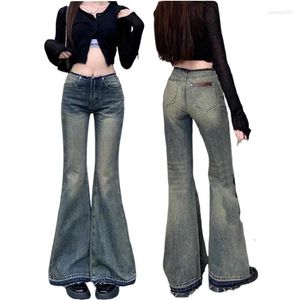 Kvinnors jeans vintage hästsko byxor låg midja high street kvinnor amerikanska y2k raka byxor tvättade flare denim mager blossade