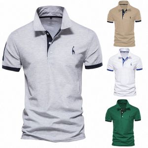 Sommer Herren Fawn bestickt Plain Solid Polo Shirt Busin Casual Kurzarm Revers Butt Herren T-Shirt 02JH #