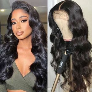 Body Wave Front 20 Inch Glueless 4x4 Spetsstängning Wigs Human For Black Women 180% Density Brazilian Virgin Pre Pluched Bleached Knots With Baby Hair (Natural