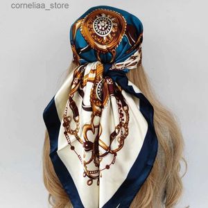 Bandanas Durag Bandanas Durag Design Seidenquadratschal für Frauen Kleine Halstücher Modedruck Foulard Haarband Satin Kopftuch Y240325