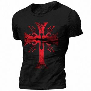 Vintage Knights Templar T -shirt för män 3D Tryckt Jesus Kristus Crucifix Men's Tshirt överdimensionerade korta ärm toppar tee shirt man e4sz#