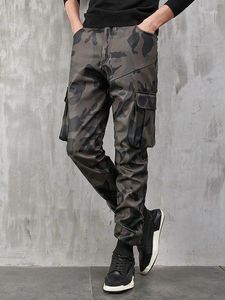 Men's Pants 2024 Camouflage PU Leather Workwear Slim Fit Casual Trend