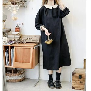 Casual Dresses 122cm Bust Spring Autumn 2024 Women Sweet Mori Kei Girl Fashion Loose Plus Size Comfortable Linen