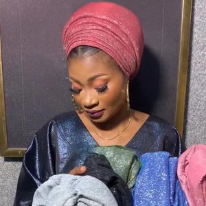 Etniska kläder 2024 Glitters veckade kvinnors turban Cap Elegant African Auto Gele Headtie Kvinnliga huvud Wraps Nigeria Party Headpiece