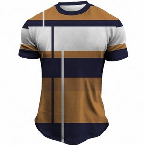 Fi Stripe Printing T Shirt For Men Summer Szybkie suche materiały sportowe Koszulki Owwrotna koszulka O-Neck Krótkie topy S6et#