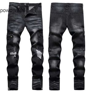 2024 New Straight Leg for Men Designer Hip Hop Fashion Mens Pants Jeans Top Quality Purple Motorcycle Cool Denim Pant C68S