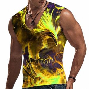 2023 Summer Fi Casual Men's Crewneck Top Fitn Sports Breathable Undershirt Animal Element Printed Men's Sleevel Vest s2Re#
