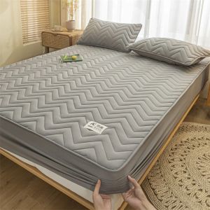 Accendini Coprimaterasso trapuntato in cotone addensato Coprimaterasso Queen King Size Emed con fascia elastica Biancheria da letto spessa Cuscino morbido per letto