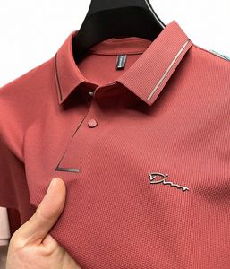 high end ice silk comfortable and breathable T-shirt Men short sleeve summer fi letter brand embroidered casual polo shirt p2s0#