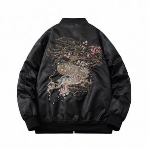 men Bomber Jacket Drag Embroidery Jacket Vintage Chinese Harajuku Baseball Coat Hip Hop Fi Windbreaker Cool Streetwear j4pQ#