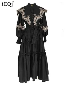 Casual Dresses Embroidered Cape Style Lantern Sleeve For Women Long High Waist Causal Loose Elegant Dress Female 3WQ9225