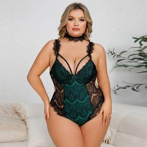 Kvinnors sömnkläder bodysuit sexiga nattklänningar v hals spets trim rem jumpsuits plus size rent lust damer pyjamas